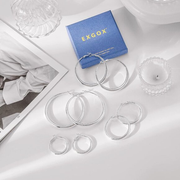 Sterling Silver Hoop Earrings - Hypoallergenic, Lightweight, Chunky, 14K Real Go - Picture 3 of 5